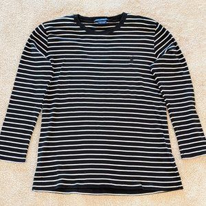 Ralph Lauren Sport Black and White Striped 3/4 Sleeve Tee Size L